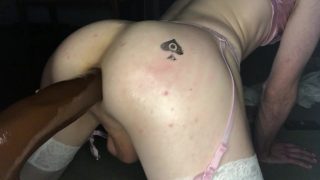 Sissy Watching BBC Hypno Riding Monster 10 inch Black Dildo