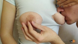 Cut and ripped clothes to suck nipples